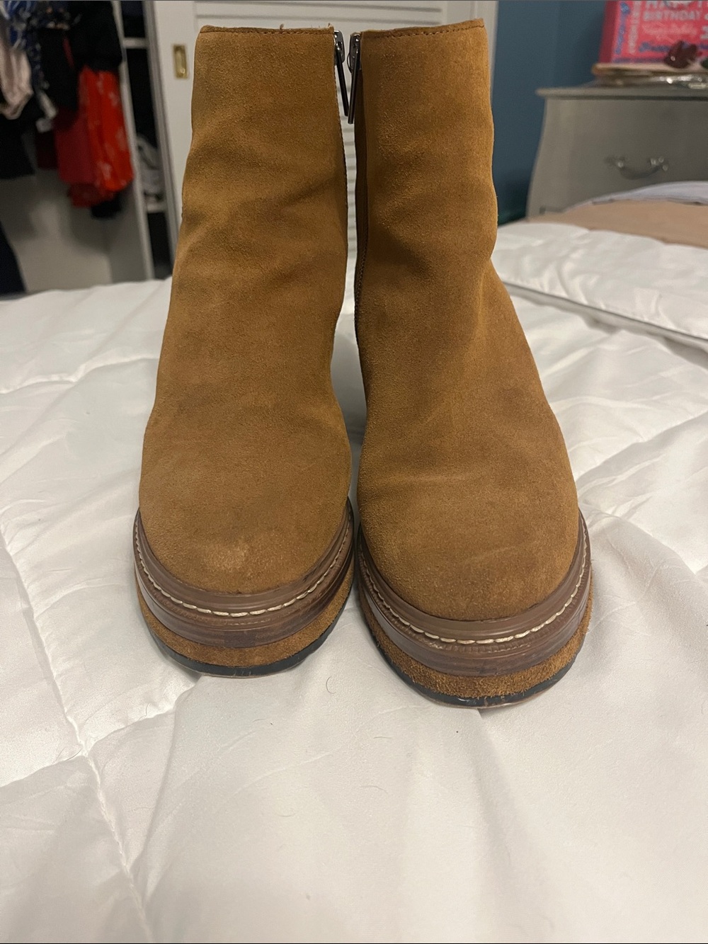 Steve Madden Tan Suede Platform Ankle Booties